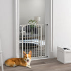 Porte pour animaux de compagnie PawHut - 29"-34" L avec porte à pression pour chiens et escaliers - Blanc-Système de double verrouillage pour une sécurité accrue