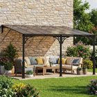 Outsunny - Tonnelle adossée 13 pi l x 10 pi L - pergola extérieure murale à toit rigide - brun-Le toit en pente empêche l'accumulation d'eau et supporte les charges de neige