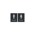 Headline Sign - Affiches « HOMMES » et « FEMMES », paq. combiné, français-Aspect contemporain - argent sur noir avec pictogrammes et braille  