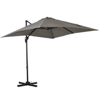 Outsunny - Parasol déporté carré suspendu 8 pi L x 8 pi l avec rotation à 360°, gris clair-Ce parasol de marché déporté attrayant et élégant offre une protection supplémentaire contre les intempéries grâce à son design supérieur avec inclinaison et manivelle  