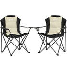 Outsunny - Chaises de camping pliantes avec porte-gobelet, chaises de camping rembourrées pour événements extérieurs, crème-Le dossier haut réduit les douleurs et soulage les maux lors de l’assise  