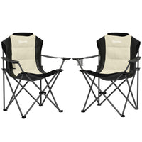 Outsunny - Chaises de camping pliantes avec porte-gobelet, chaises de camping rembourrées pour événements extérieurs, crème-Le dossier haut réduit les douleurs et soulage les maux lors de l’assise  