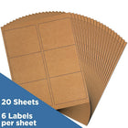 JAM Paper Étiquettes postales, 4 x 3 1/3 po, papier kraft brun, 6 par page, 240 par paquet-Taille : 4 x 3 1/3 po