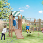 Qaba - Balançoire robuste pour enfants avec toboggan, fort couvert - échelle-Un fort couvert avec un auvent protège les enfants du soleil 