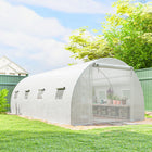 Outsunny - Serre tunnel à entrée piétonne avec 2 barres de support - 20 pi x 10 pi x 7 pi - blanche-Porte et fenêtres en maille assurant une excellente ventilation croisée  
