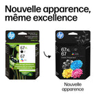 Cartouche d'encre noire HP 67 Couleur/67XL Noir, paquet de 2-Conçues par HP