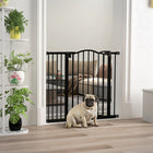PawHut - Barrière pour animaux 29 po - 37 po avec porte, barrière à pression pour chiens, pour escaliers - noir-Système de double verrouillage pour une sécurité accrue 