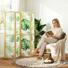 HOMCOM - Cloison de séparation autoportante à 4 panneaux pour chambre - naturel et vert-Matériau : Bois de pin, Tissu non tissé  
