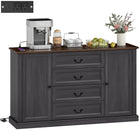 HOMCOM - Armoire 57,9 po L avec station de recharge et dessus épaissi - grain de bois noir-Quatre tiroirs et deux armoires gardent votre cuisine organisée 