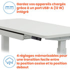 Motionwise - Bureau de la série M2 48 po de largeur, Motionwise - Bureau électrique assis-debout avec double moteurs et tiroir coulissant - Blanc-Peaufinez les hauteurs manuellement, au toucher d'un bouton