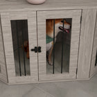 PawHut - Meuble cage pour chien - design d’angle 41 po avec coussin pour chiens-Améliore la décoration élégante 