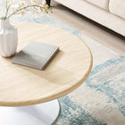 Modway - Lippa Rond de 36 po Faux travertin Table basse, Travertin blanc-Tampon feutre non marquant