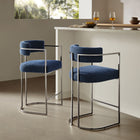 Modway - Huron Dos courbé Tissu et métal Tabouret de comptoir - Marine d’argent-Rembourrage certifié OEKO-TEX STANDARD 100