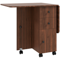 HOMCOM - Table à manger pliante à abattant sur roulettes avec tiroirs et armoire de rangement pour 4-6 personnes - brun-Son style moderne est idéal pour la chambre, le salon ou la salle à manger 