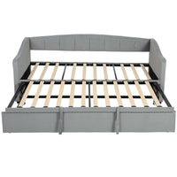 HOMCOM - Lit de jour gigogne 2 places rembourré avec poches de rangement - gris clair-Le lit gigogne escamotable se soulève pour former une grande surface de couchage king-size 