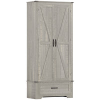 HOMCOM - Armoire de garde-manger style ferme - gris clair vieilli-Le style maison de ferme avec portes de grange rehausse la décoration de n'importe quelle pièce 