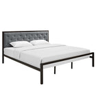 Modway - Mia Tissu Lit King, Brun Gris-Tête de lit en tissu à boutons touffonnés