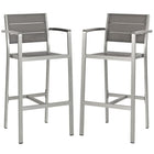 Modway - Shore Terrasse extérieure Aluminium Tabouret de bar - Gris argenté - Ensemble de 2-Tabouret de bar extérieur moderne
