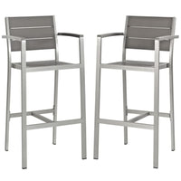 Modway - Shore Terrasse extérieure Aluminium Tabouret de bar - Gris argenté - Ensemble de 2-Tabouret de bar extérieur moderne