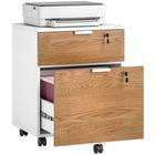 HOMCOM - Classeur 2 tiroirs format lettre/A4 avec serrure, roulettes et barres de suspension - bois naturel-Un grand tiroir avec des barres réglables pour dossiers A4, légal et lettre de façon flexible 
