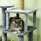 PawHut - Arbre à chat 54 po avec hamac, poteau à griffer, tour condo - gris-Dispositif anti-basculement intégré pour garder la tour à chat sécurisée 