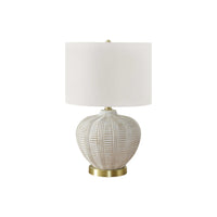 Monarch Specialties - Luminaire - 21 po H Lampe De Table - Abat-Jour Ivoire / Crème - Résine Crème - Transitionnel-Cette lampe de table à la mode et de style transitionnelle de 21 pouces de haut, à base en résine crème texturée reposant sur un pied en métal doré, à un grand abat-jour en tissu lin ivoire, et finie par une flamme dorée ronde, apporte un changement décoratif instantané à votre espace