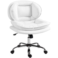 HOMCOM - Chaise de bureau large sans accoudoirs à roulettes croisées - blanc-Siège large sans accoudoirs avec un rembourrage en coton poupée à double épaisseur permettant de s’asseoir confortablement en tailleur 