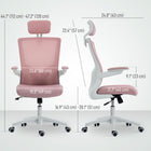 HOMCOM - Chaise de bureau ergonomique avec repose-tête réglable - rose-Siège pivotant à 360° et roulettes en PU pour un déplacement fluide sur différents sols 