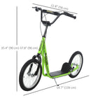 Aosom - Trottinette de rue pour jeunes avec roue gonflable de 16 po, freins doubles - vert-Large plateforme texturée antidérapante pour aider à maintenir l'équilibre 
