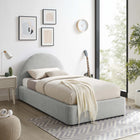 Modway - Resort Tissu rembourré Lit jumeau rond voûté, Tissage à bruyère gris clair-Rembourrage en mousse dense