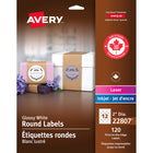 Avery 22807 Étiquettes rondes imprimables jusqu'au bord, permanentes, glacées, blanches, laser/jet d'encre, 2", 120/pqt-1