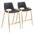 Zuo - Desi Tabouret de comptoir - Noir/Or - Ensemble de 2-Support d’accoudoirs