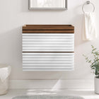 Modway - Render Support mural de 24" Armoire de toilette de salle de bain (lavabo non inclus) - Noyer blanc-Coiffeuse à grains de noyer