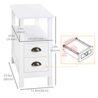 HOMCOM - Table d’appoint mince avec 2 tiroirs et étagère de rangement - blanc-Fabriqué en panneau MDF, durable pour une utilisation à long terme 