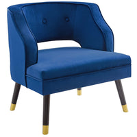 Modway - Traipse Bouton à dos ouvert touffé Performance Velvet Fauteuil - Marine-Fauteuil d’accoudoir moderne pour salon