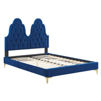 Modway - Alexandria Touffe Performance Velvet Lit à plateforme jumelle, Marine-Cadre de lit simple touffé