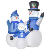 HOMCOM - Bonhommes de neige gonflables de Noël éclairés LED de 4FT grande décoration de vacances - Bleu-Le gonflable de 3,9 pieds de haut présente une famille de bonhommes de neige heureux qui dit bonjour à tous ceux qui passent 