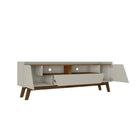 Manhattan Comfort - Meuble TV Marcus 70,86 po style Mid-Century Modern - Greige et Nature-Comprend 4 étagères fixes et 1 large tiroir