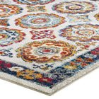 Modway - Entourage Treillis marocain floral vieilli d’Odile Tapis de 5 pi l x 8 pi L - Ivoire Bleu Rouge Orange Jaune-Haute densité / Tissé à la machine