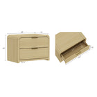 Manhattan Comfort - Ensemble de 2 tables de chevet modernes Grace 28" - chêne naturel et or-Poignées de tiroir horizontales glamour en métal avec finition au choix noire ou dorée