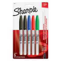Sharpie - Marqueurs permanents − Pointe fine − Couleurs variées − Paquet de 5-Marqueur indélébile de genre stylo à pointe fine