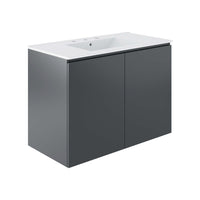 Modway - Bryn Support mural de 36" Vanette de salle de bain - Gris blanc-Vanité de salle de bain moderne