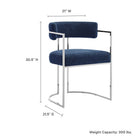 Modway - Huron Dos courbé Tissu et métal Chaise d’accent pour salle à manger - Marine d’argent-Siège et dossier rembourrés