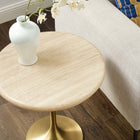 Modway - Lippa Rond de 20 po Faux travertin Table d’appoint, Travertin d’or-Placement polyvalent