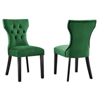 Modway - Silhouette Performance Velvet Chaises de salle à manger Ensemble de 2 - Émeraude-Cadre en bois massif