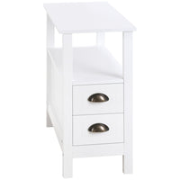 HOMCOM - Table d’appoint mince avec 2 tiroirs et étagère de rangement - blanc-Le style moderne met en valeur la décoration de votre maison 