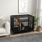 PawHut - Cage pour chien robuste 37 po avec roulettes pour petits et moyens chiens-Grande porte principale avec une petite porte supplémentaire pour un nourrissage et une interaction sans tracas 