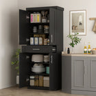 HOMCOM - Armoire de cuisine moderne avec étagères - noir-2 grands placards avec portes et un tiroir coulissant offrent un espace de rangement ample 