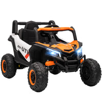 Qaba - UTV électrique 12V à batterie avec démarrage progressif - orange-La vitesse varie de 1,9 à 4,4 mi/h (3-7 km/h) avec 2 vitesses manuelles et 3 vitesses télécommandées 