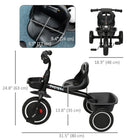 Qaba - Vélo pour tout-petits avec siège réglable - noir-Dimensions totales : 31,5 po L x 18,9 po l x 24,8 po H (80 x 48 x 63 cm) 